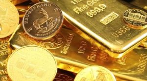 many gold coins and gold bars
